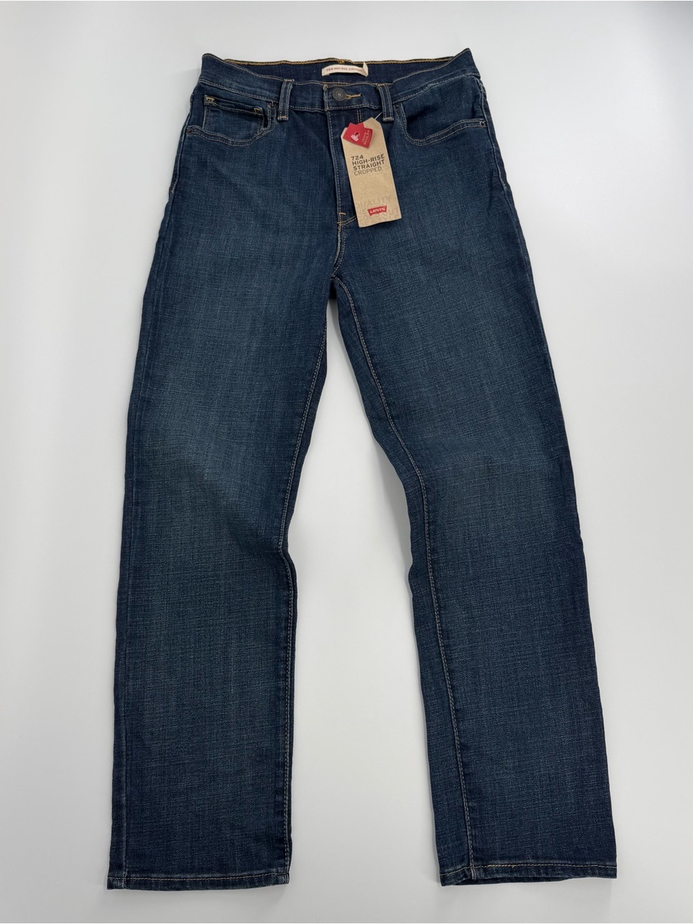 Levi’s 724 High Rise Straight Cropped Jeans Womens W28 Blue Sculpt Stretch NWT